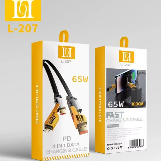 کابل شارژ ۴ کاره تبدیلشونده LoL مدل L-207 (توان ۶۵ وات)